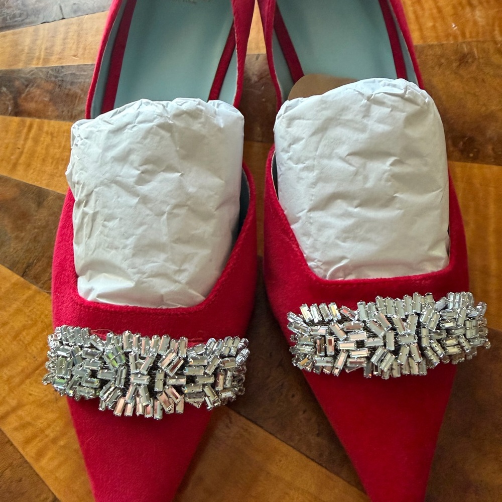 Frances Valentine Red Heels with Embellishment 9.5 with duster bag - Picture 4 of 7